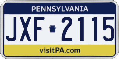 PA license plate JXF2115