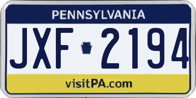 PA license plate JXF2194