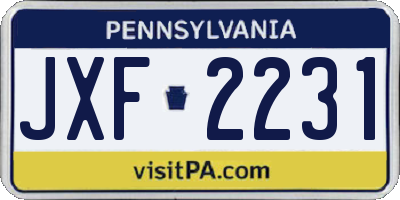 PA license plate JXF2231