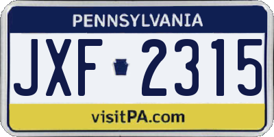 PA license plate JXF2315