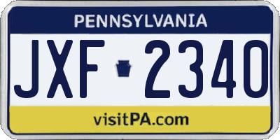 PA license plate JXF2340