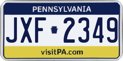 PA license plate JXF2349