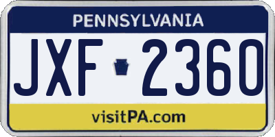 PA license plate JXF2360