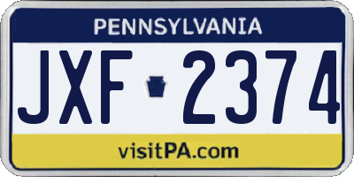 PA license plate JXF2374