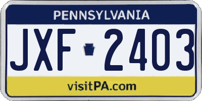 PA license plate JXF2403