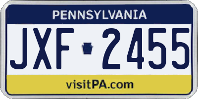 PA license plate JXF2455