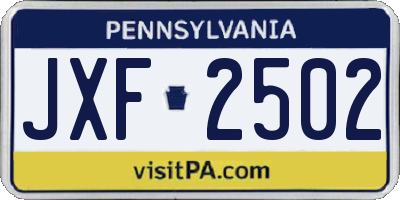 PA license plate JXF2502
