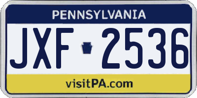 PA license plate JXF2536