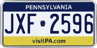 PA license plate JXF2596