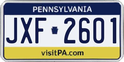 PA license plate JXF2601