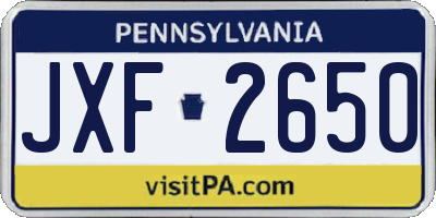 PA license plate JXF2650