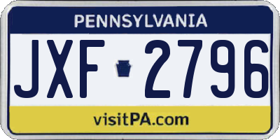 PA license plate JXF2796