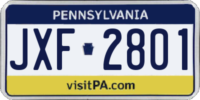 PA license plate JXF2801