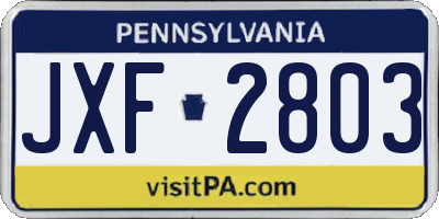 PA license plate JXF2803