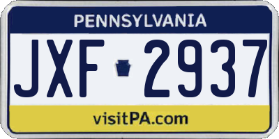 PA license plate JXF2937