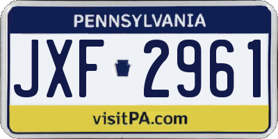 PA license plate JXF2961