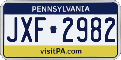 PA license plate JXF2982