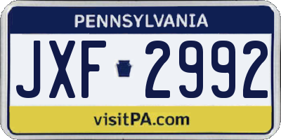 PA license plate JXF2992