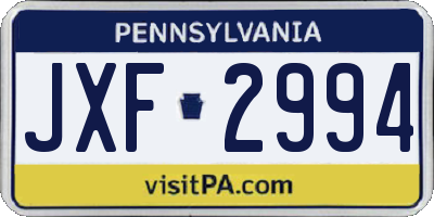 PA license plate JXF2994