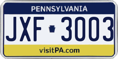 PA license plate JXF3003