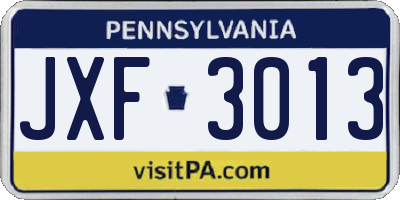 PA license plate JXF3013
