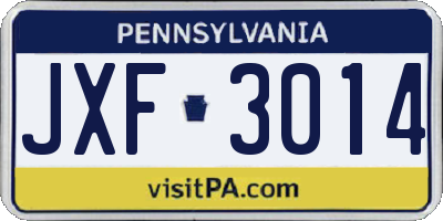 PA license plate JXF3014