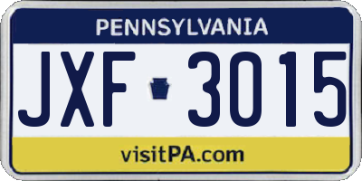 PA license plate JXF3015
