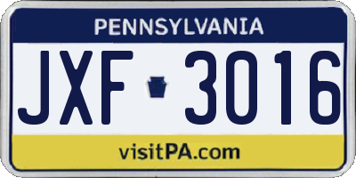 PA license plate JXF3016