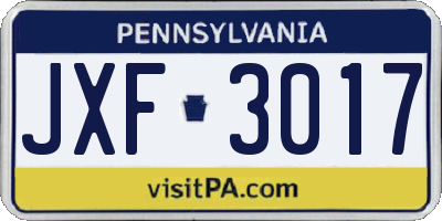 PA license plate JXF3017