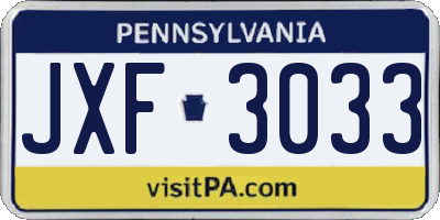 PA license plate JXF3033