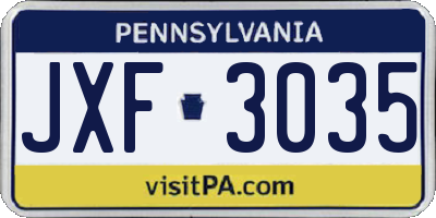 PA license plate JXF3035