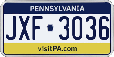 PA license plate JXF3036