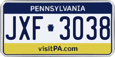 PA license plate JXF3038