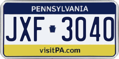 PA license plate JXF3040