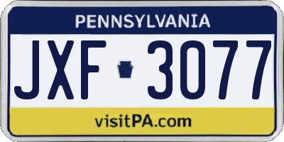 PA license plate JXF3077