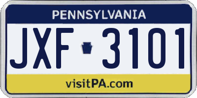 PA license plate JXF3101
