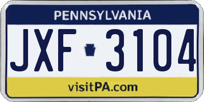 PA license plate JXF3104