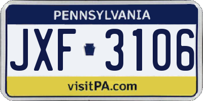 PA license plate JXF3106
