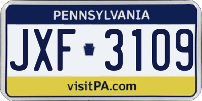 PA license plate JXF3109