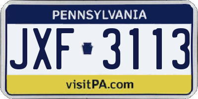 PA license plate JXF3113