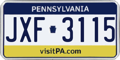 PA license plate JXF3115