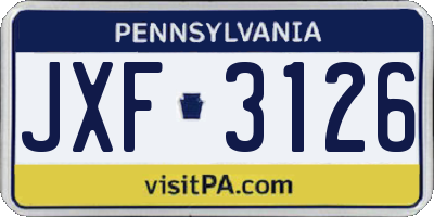 PA license plate JXF3126