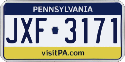 PA license plate JXF3171