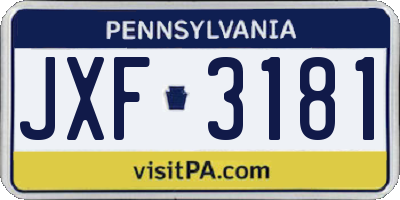 PA license plate JXF3181