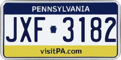 PA license plate JXF3182