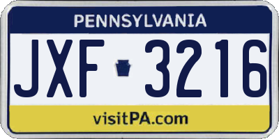 PA license plate JXF3216