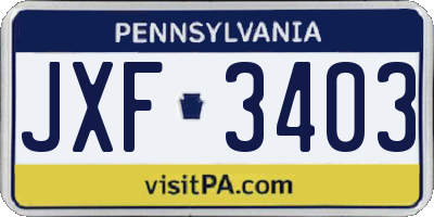 PA license plate JXF3403