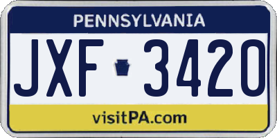 PA license plate JXF3420