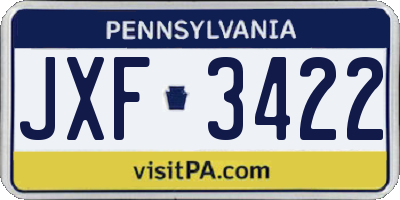 PA license plate JXF3422