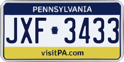 PA license plate JXF3433